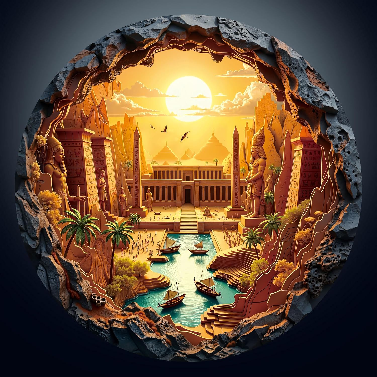 1000 Piece Puzzle for Adults, Sunset Palace Landscape Round Jigsaw Puzzle, 3D Visual 26.6 x 26.6in 1000 Pieces Puzzles for Adults, Gift for Friends Family, Wall Art Home Decor