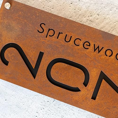 Miniatura 3 de Placa de números de casa de hierro oxidado con dirección, números de casa modernos para exterior, placa de dirección, señal de dirección