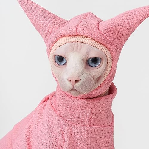 Miniatura 5 de Sphynx Traje con patrón de gofre, lindo juego de sombrero y camisa para mascotas, traje rosa y negro de Devon Cornish sin pelo, (S, rosa)
