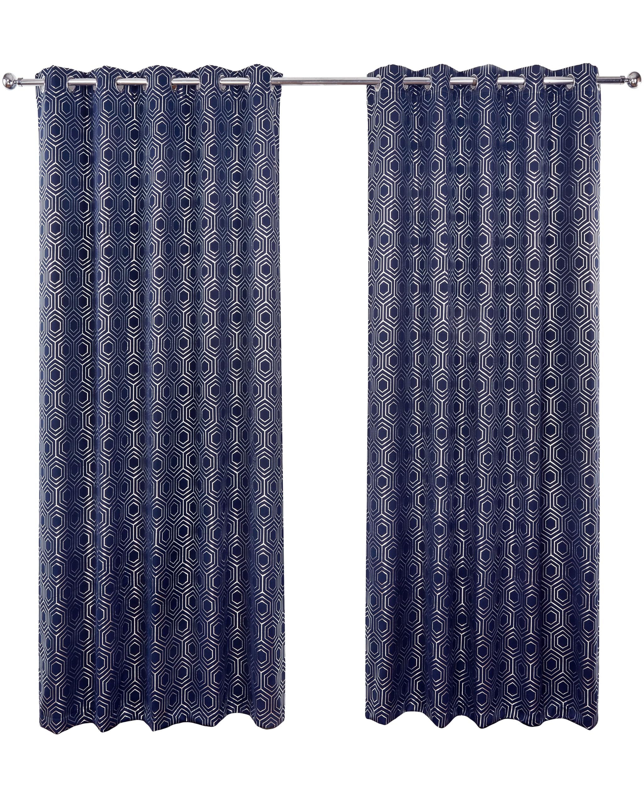 Emma Barclay Thermal Blackout Curtains Geo Eyelet Hartford Blue 117X183cm