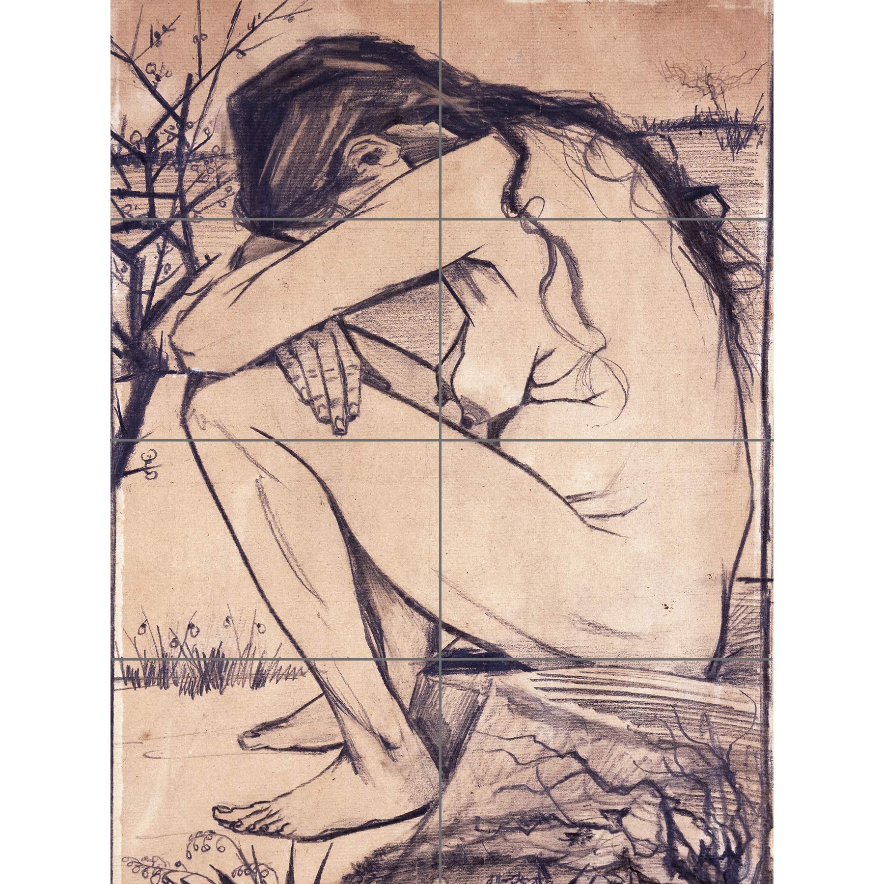 Artery8 Vincent Van Gogh Sorrow Illustration Drawing XL Giant Panel Poster (8 Sections)
