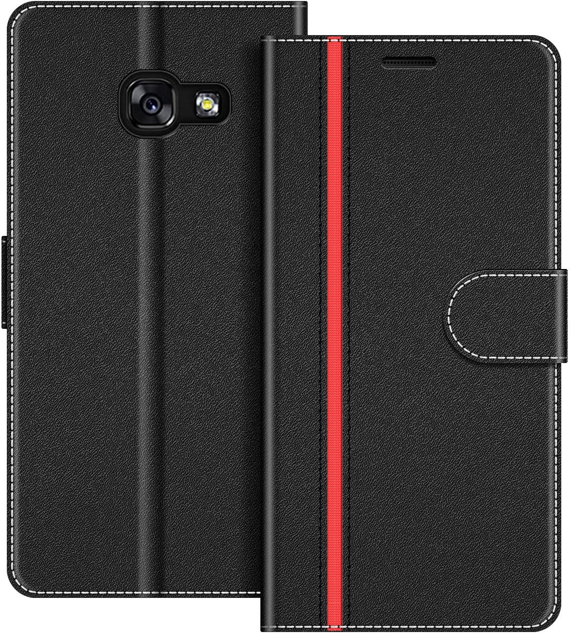 COODIO Funda Samsung Galaxy A5 2017 con Tapa, Funda Movil Samsung A5 2017, Funda Libro Galaxy A5 2017 Carcasa Magnético Funda para Samsung Galaxy A5 2017, Negro/Rojo