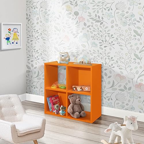 Kings Brand Furniture - Jermine - Estantería de 4 cubos, organizador de almacenamiento de juguetes para niños, color naranja