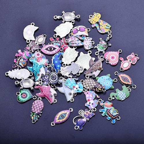 Miniatura 7 de MANLOUFUSHI 45 dijes de animales de estilo mixto, gatos, tiburones, abejas, elefantes, tortugas, esmaltes, para hacer joyas, Metal, No es una piedra
