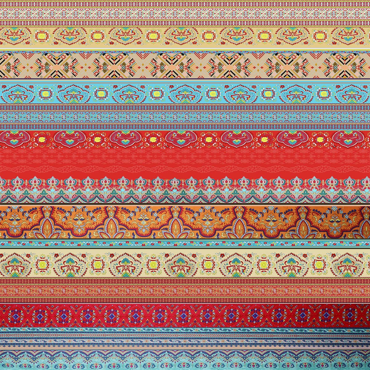 Boho Geometric Fabric by The Yard,Bohemian Mandala Style Striped Upholstery Fabric for Chair,Retro European Floral Fabric for Upholstery and Home DIY Projects,10 Yards,(L920*W150cm) Red Brown — image 1