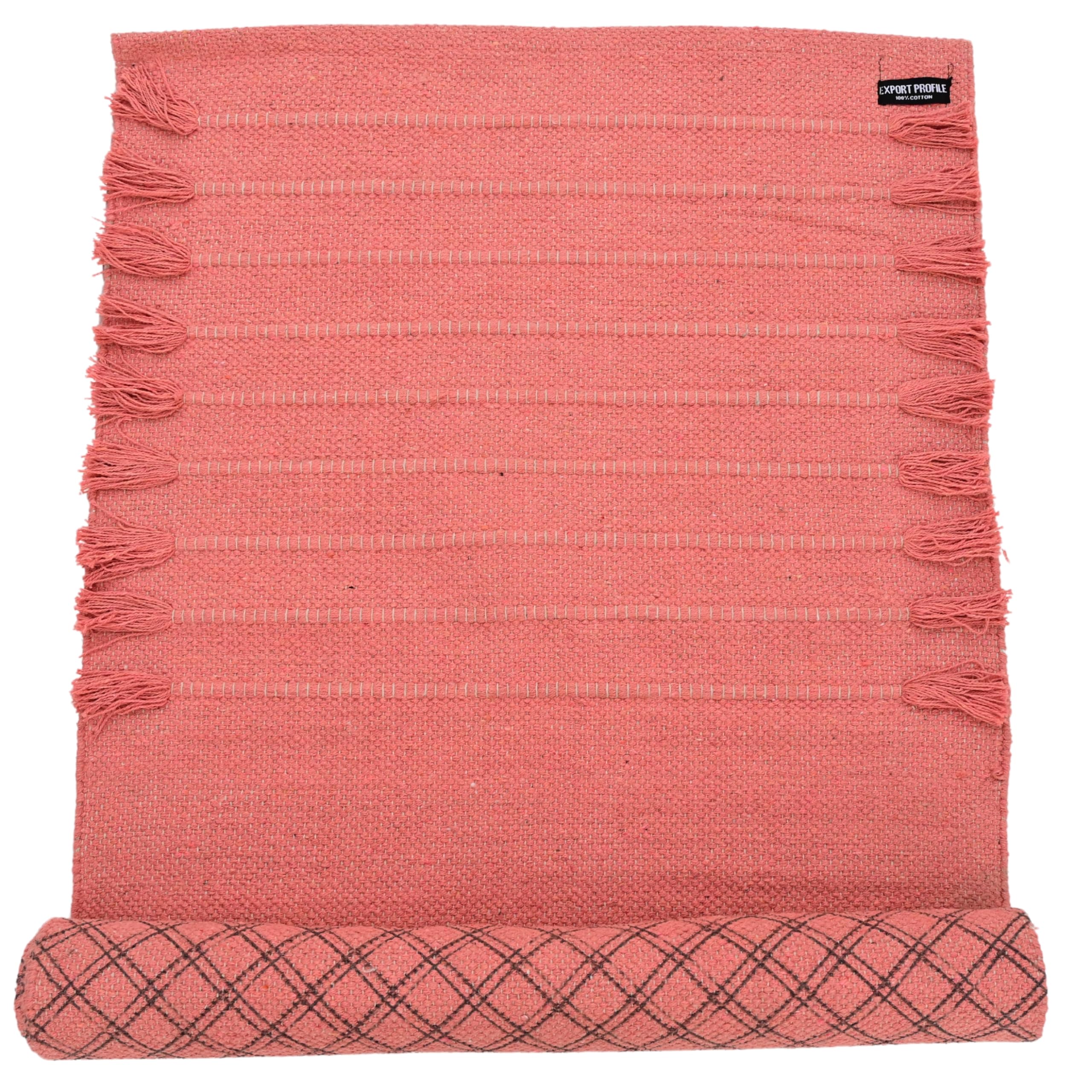 EXPORT PROFILE Handmade Organic Cotton Yoga Mat Natural Yoga Mat - Yoga Rug - Exercise, Workout, & Fitness Rug Made of 100% Cotton - Woven Material - Absorbent & Washable - 72" x 24" (Peach) โ image 1