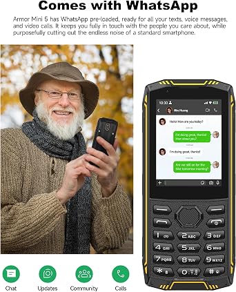 Ulefone Armor Mini 5 Rugged Feature Phone 2.8 Touchscreen Android 11, 1GB+8GB/64GB Removable 2500mAh Battery, 4G Simple Mobile Phone, IP68/69K Waterproof & Drop-Proof, Unlocked/3 Card/FM/Dual Camea
