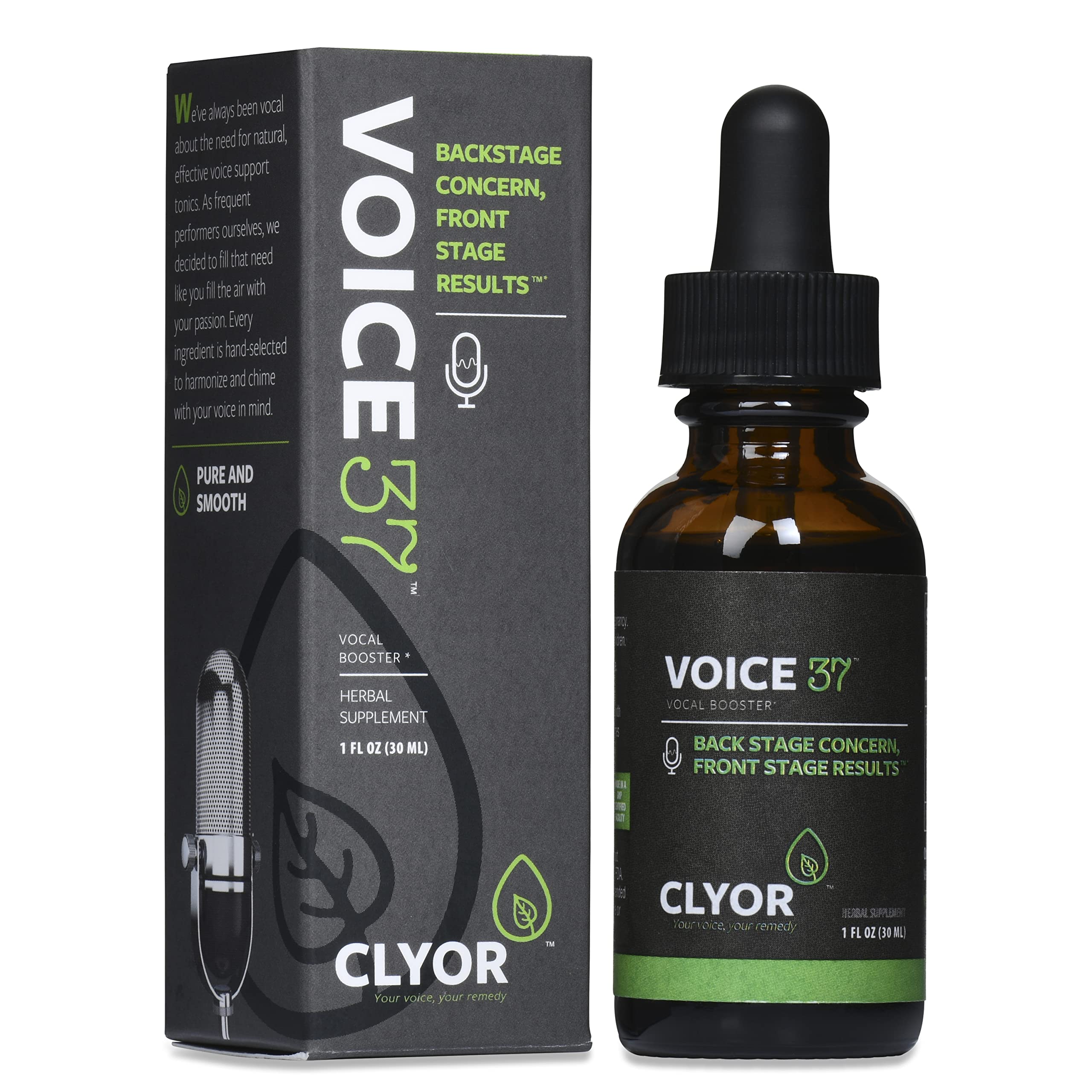 CLYOR Voice37 - Singers Voice Remedy - All Natural Herbal Vocal Booster Formula to Lubricate Soothe and Relieve Hoarseness Dry Itchy Throat - Enhance Singing and Speaking - 1 oz - VOICE37