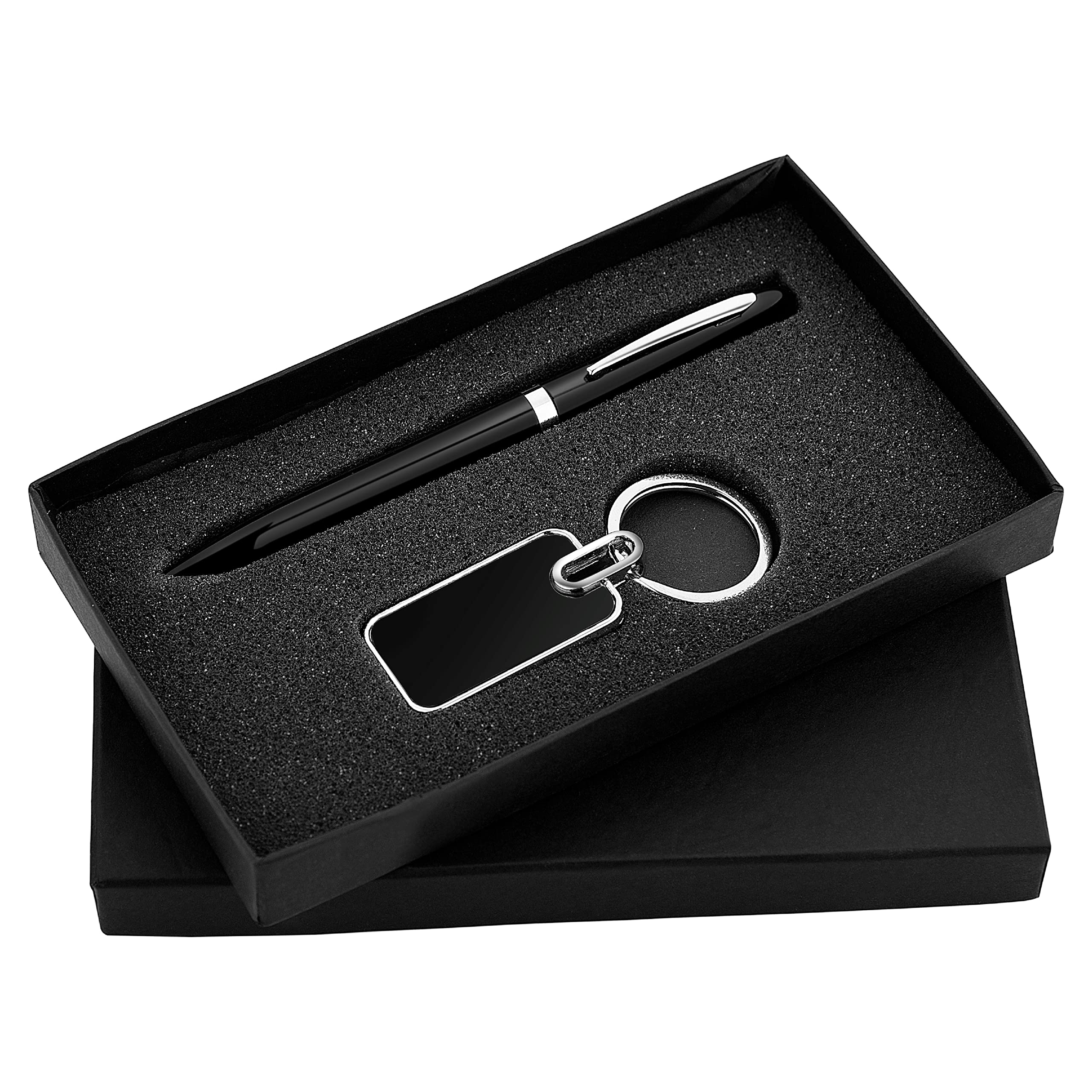Tempt - Personalized Ball Pen & Key chain Gift Set, Black Body, Silver Clip, with Keychain, Ideal for corporate gifting and personalization