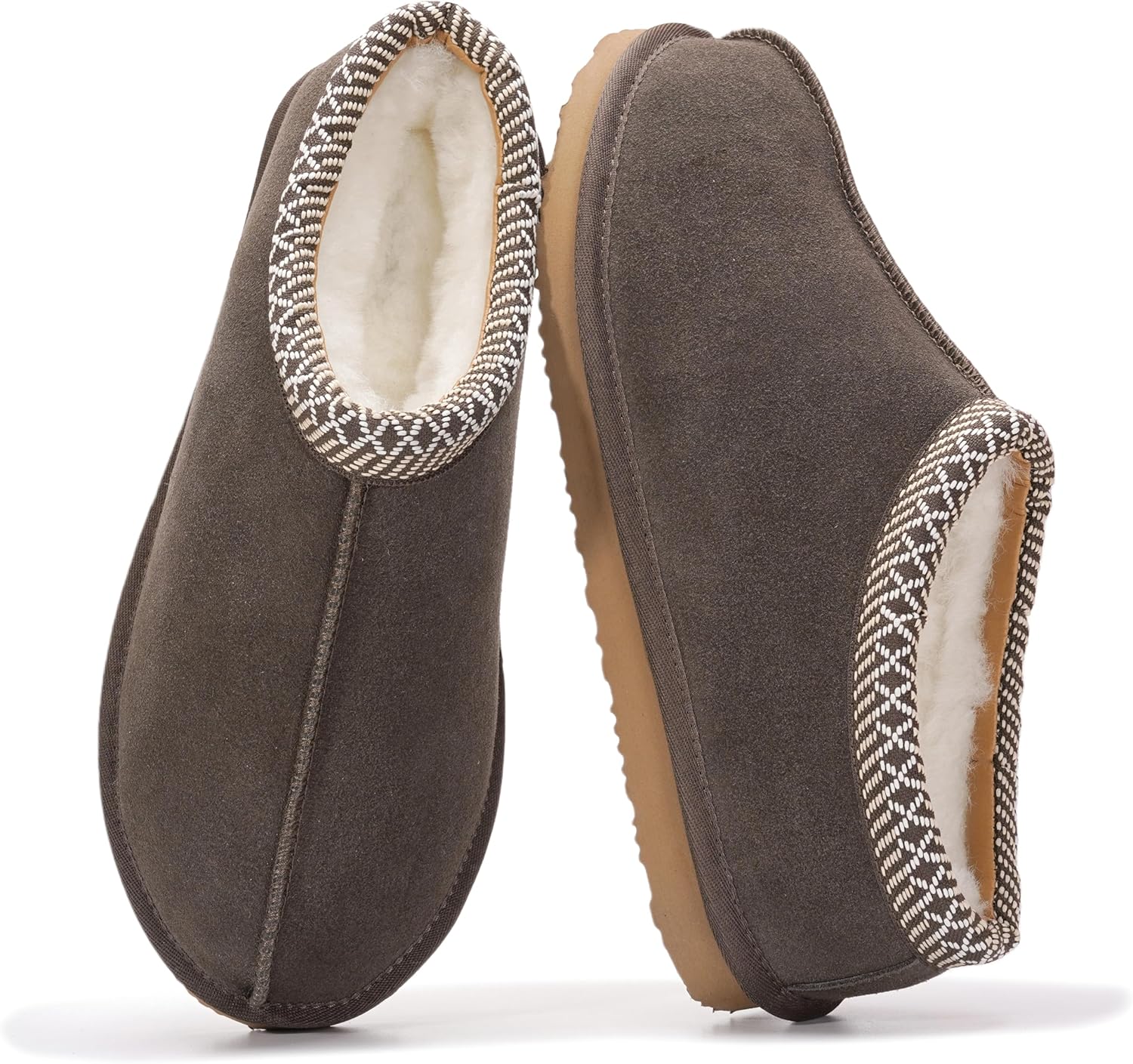 Project Cloud Genuine Leather Mens Slippers with Australian Shearling Lining & Memory Foam Insole Outdoor & House Slippers for Men - Non-Slip Fuzzy Mens Shoes (Relaxation)