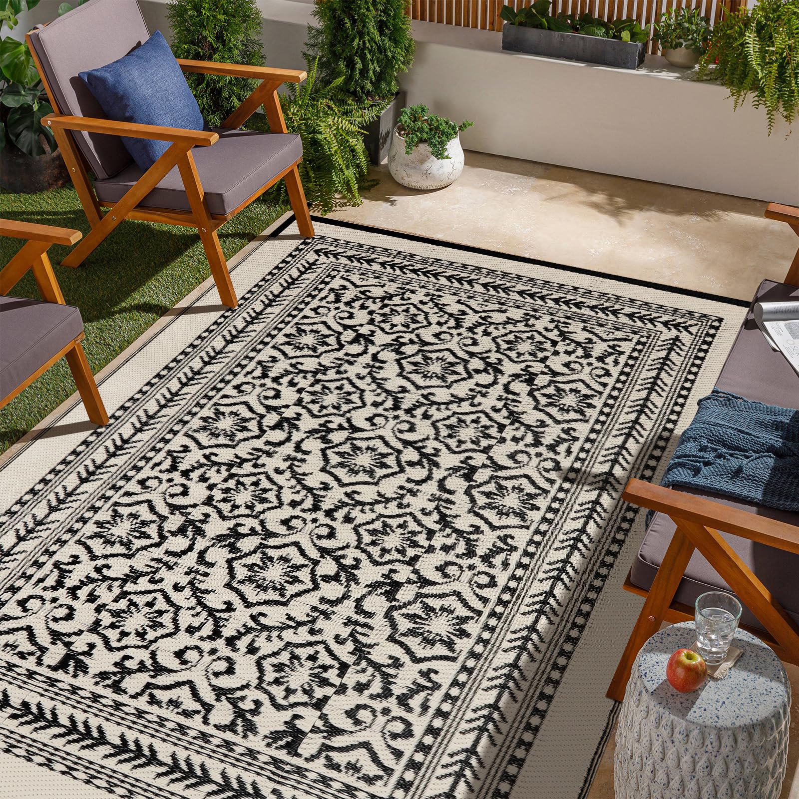 Anidaroel 6’x9’ Outdoor Rug for Patios Clearance, Waterproof Outdoor Area Rug for Patio Decor, Reversible Outdoor Plastic Straw Mat, RV Outdoor Rugs for Camping, Porch, Balcony, Backyard