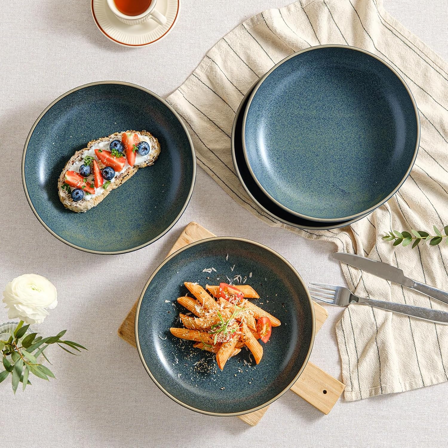 HAPPY KIT 9'' Pasta Bowls, 42oz Pasta Bowls Set of 4, Large Salad Bowl, Ceramic Serving Bowls,Double Reactive Glaze, Ideal for Housewarming, Festivals, Microwave Safe (Peacock Blue) - Image 3