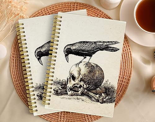 Miniatura 3 de Knibeo Tuqu Crow On A Skull - Cuaderno gótico medieval con diseño de recuerdo mori macabro, tapa dura, con espiral, 5.5 x 8.3 pulgadas, cuaderno de