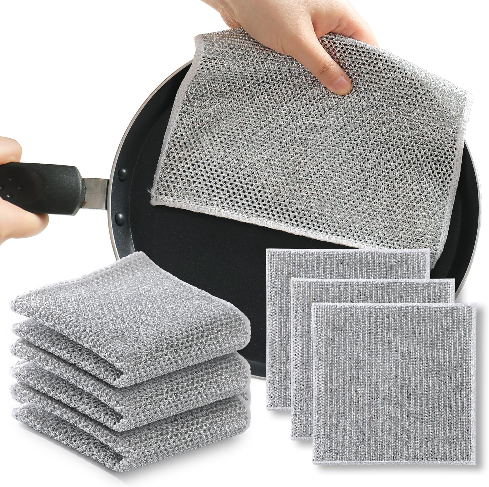 YOGOODS 6PCS Double Layer Multifunctional Non-Scratch Wire Dishcloth，Suitable for scrubbing and Cleaning of Non-Stick Pans, Utensils, Sinks, counters and cooktops in The Kitchen