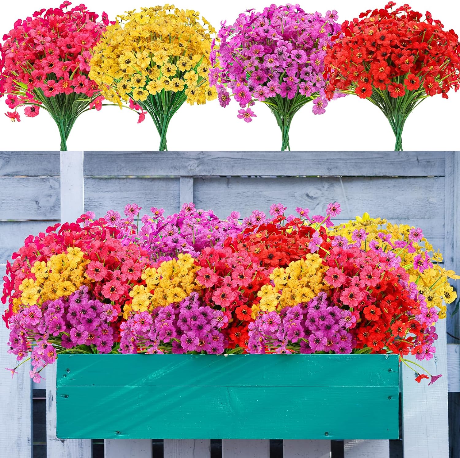 MERIXMAS 20 Bundles Artificial Flowers for Outdoors Decorations, Fake Flowers Faux Plants Silk Colorful Daisy Flowers Realistic UV Resistant for Garden Patio Porch Box Home Decor