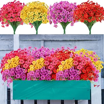 MERIXMAS 20 Bundles Artificial Flowers for Outdoors Decorations, Fake Flowers Faux Plants Silk Colorful Daisy Flowers Realistic UV Resistant for Garden Patio Porch Box Home Decor