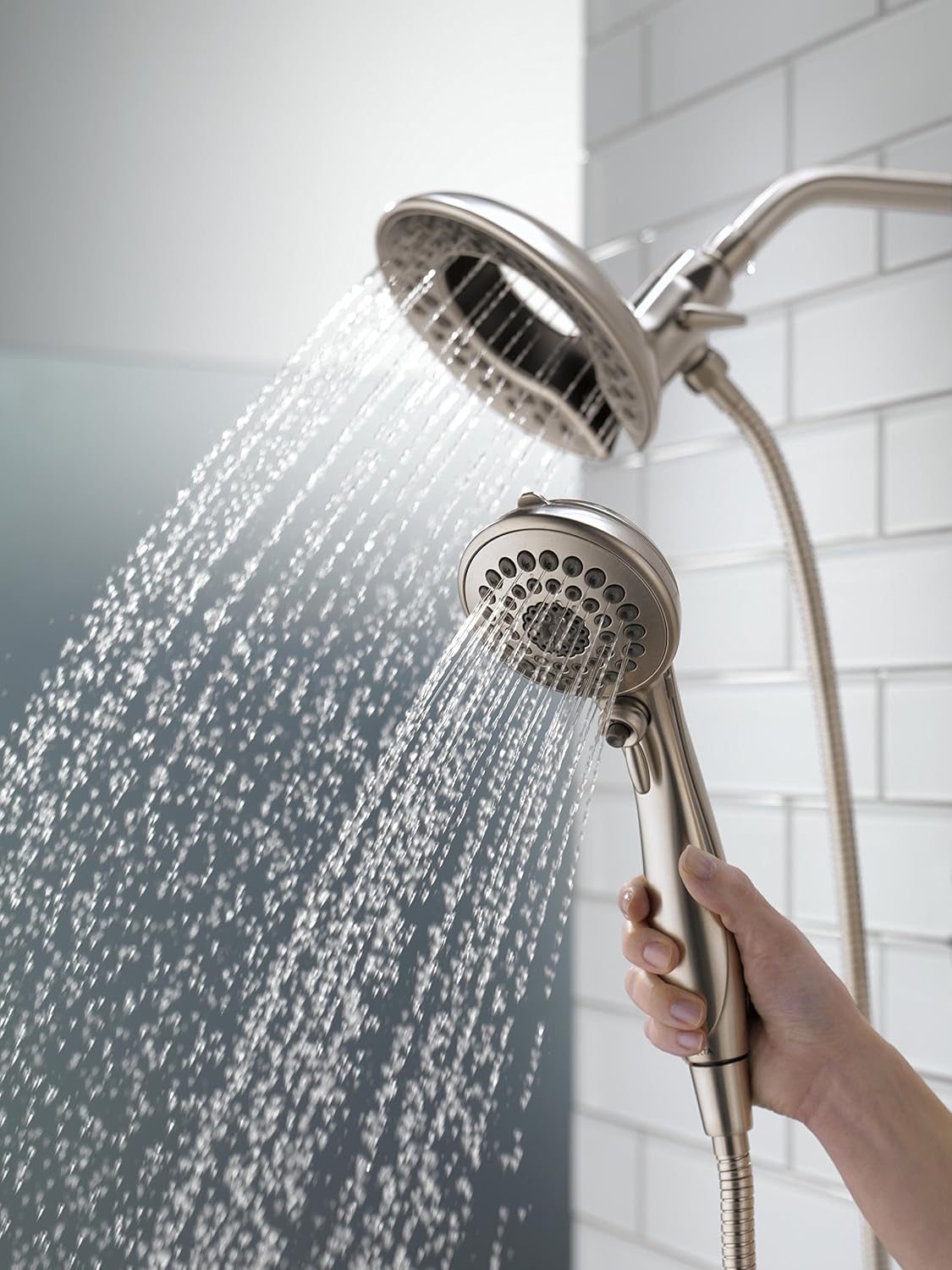 Delta Faucet 5-Spray In2ition 2-in-1 Dual Hand Held Shower Head with Hose, Stainless 58045-SS
