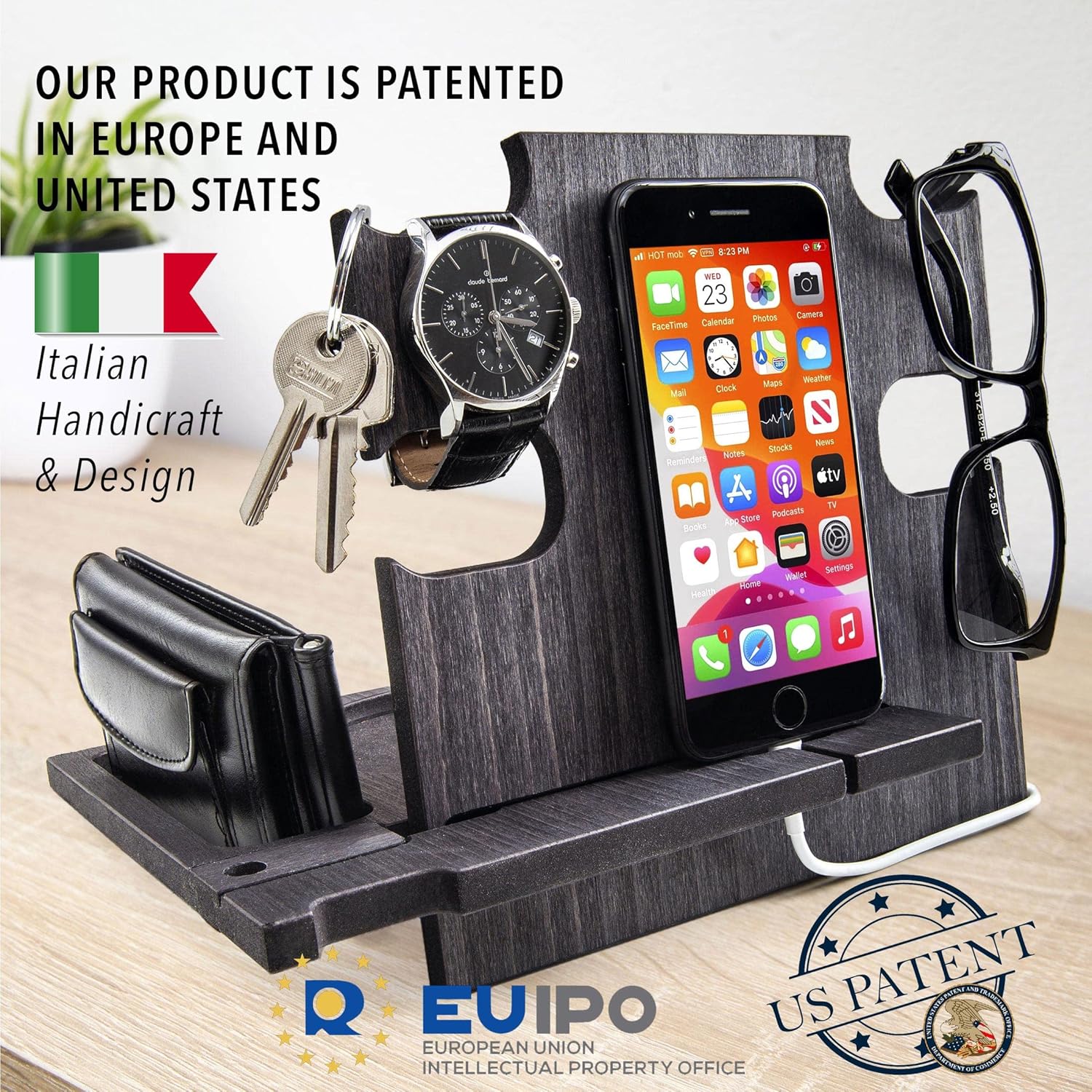 Wood Phone Docking Station for Men, Mens Charging Station and Organizer, Nightstand Organizer Charging Station, Men's Gifts for Birthday, Christmas Ideas for Men