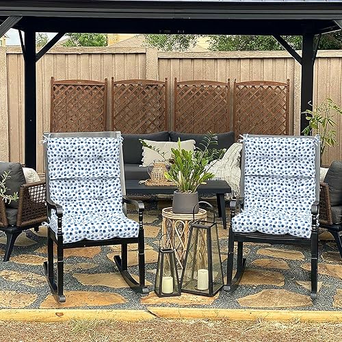 Miniatura 8 de Juego de 2 cojines para sillas de respaldo alto para exteriores de 44 x 22 pulgadas, repelentes al agua, cojines de asiento mecedor, cojines de