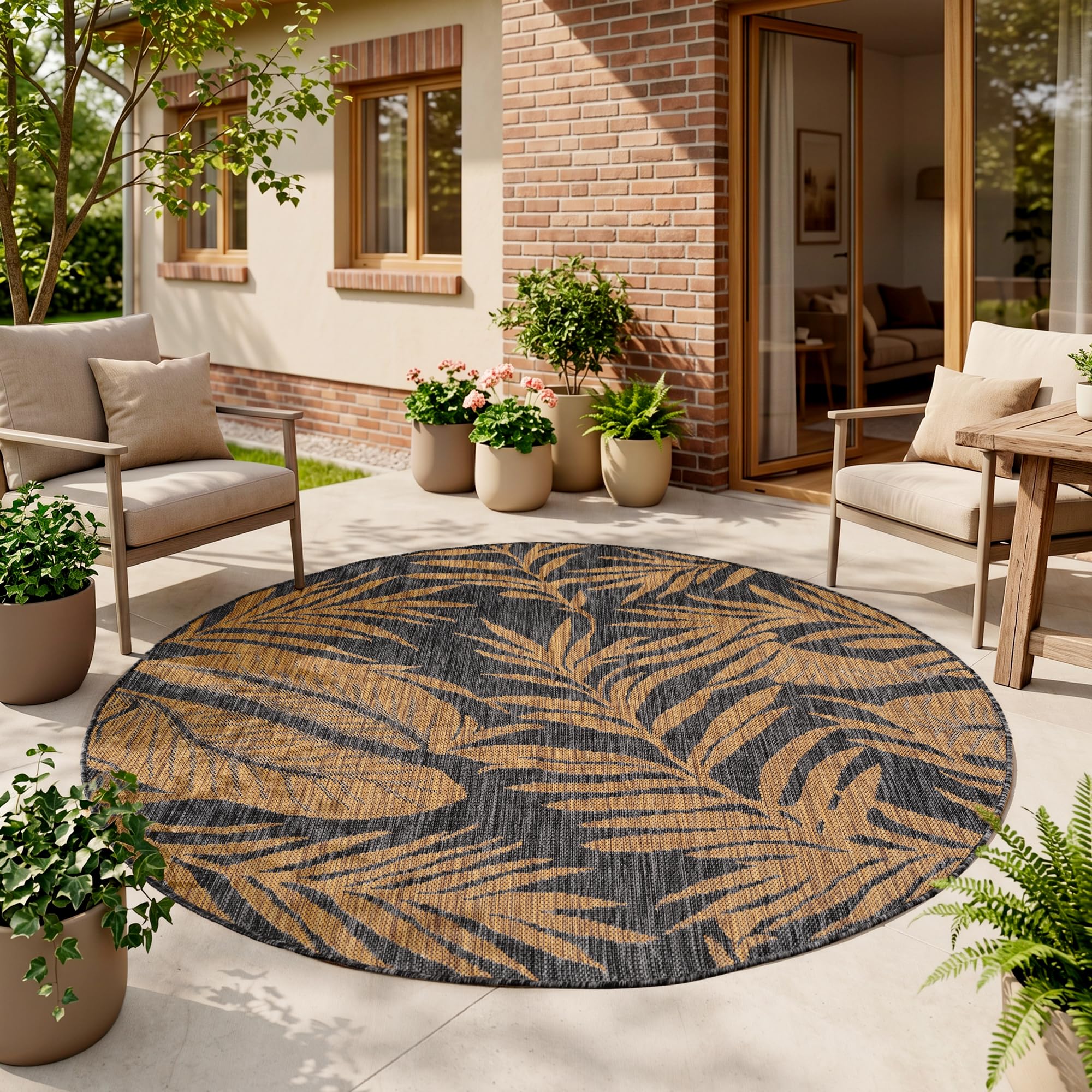 HomebyHome Outdoor Teppich Beige Balkon Terrasse Garten Wetterfest UV-beständig Teppich Einfarbig Flachgewebe Pflegeleicht Robust Modern