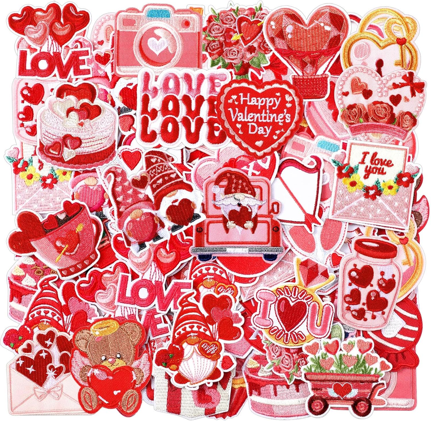 Chicingyou 72 Pcs Valentine's Day Iron on Patches Pink Red Sew Iron on Repair Embroidered Applique Patches DIY Crafts Accessories Gift for Women Survivor Clothing Hat T Shirts