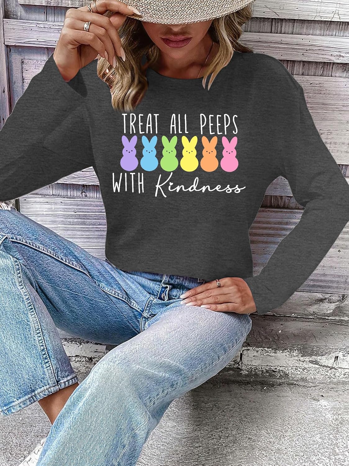 Easter Shirt for Women: Happy Easter Shirts Bunny Shirt Cute Rabbit Graphic T Shirts Casual Long Sleeve Tee Tops - Image 3