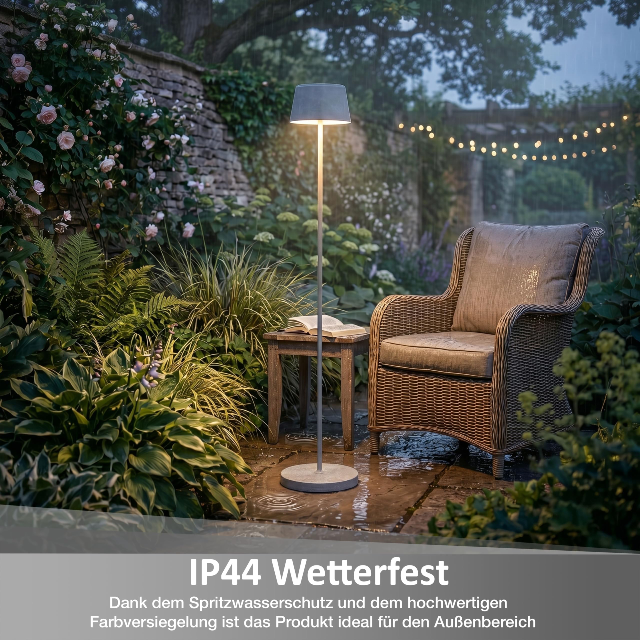 Northpoint ELBLIGHT.de LED Solar Stehleuchte Outdoor dimmbar mit Dämmerungssensor USB-C Gartenleuchte warmweiß 3000K IP44 wetterfest Außenleuchte Terrasse Balkon Steinoptik 122 cm