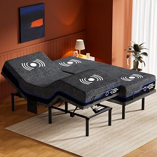 AMADA Split King Adjustable Bed Frame & 14" Cooling Gel Memory Foam Mattress Set - Massage, Incline, USB Ports, LED Lights