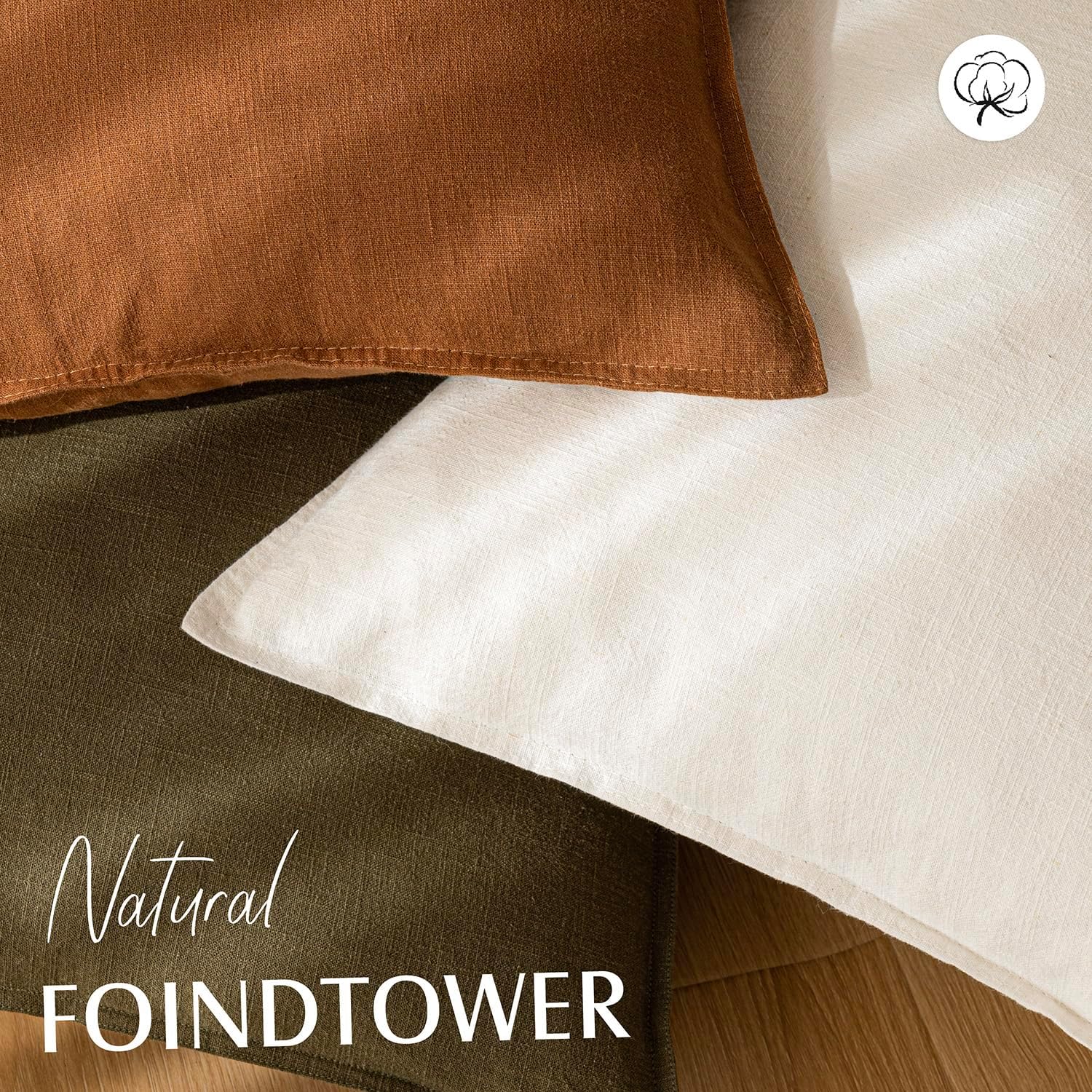 Foindtower Pack of 2, Decorative Linen Soild Throw Pillow Covers Soft Accent Cushion Case Boho Farmhouse Neutral Pillowcase for Chair Couch Sofa Bedroom Living Room Home Decor 16 x 16 Inch Cream White - Image 4