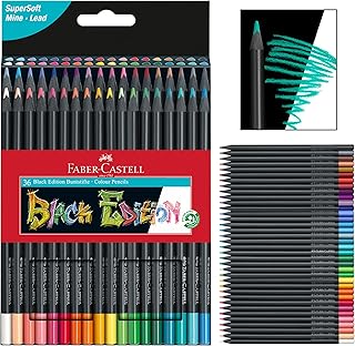 Faber-Castell Black Edition Colored Pencils - 36 Count, Black Wood and Super Soft Core Lead, Neon and Pastel Color Pencil ...