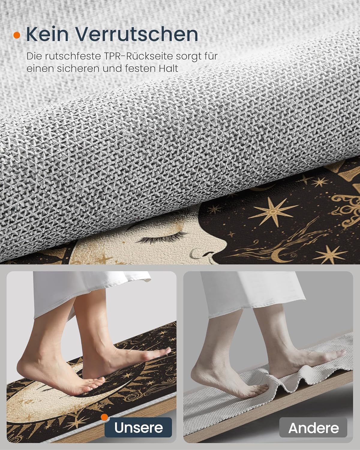 Fantasy Sun Moon Easy Entryway Rug, Gold 2'X3' Rugs for Living Room, Mystical Tarot Washable Indoor Carpet, Non Slip Stain Resistant Front Door Carpet for Bathroom Bedroom