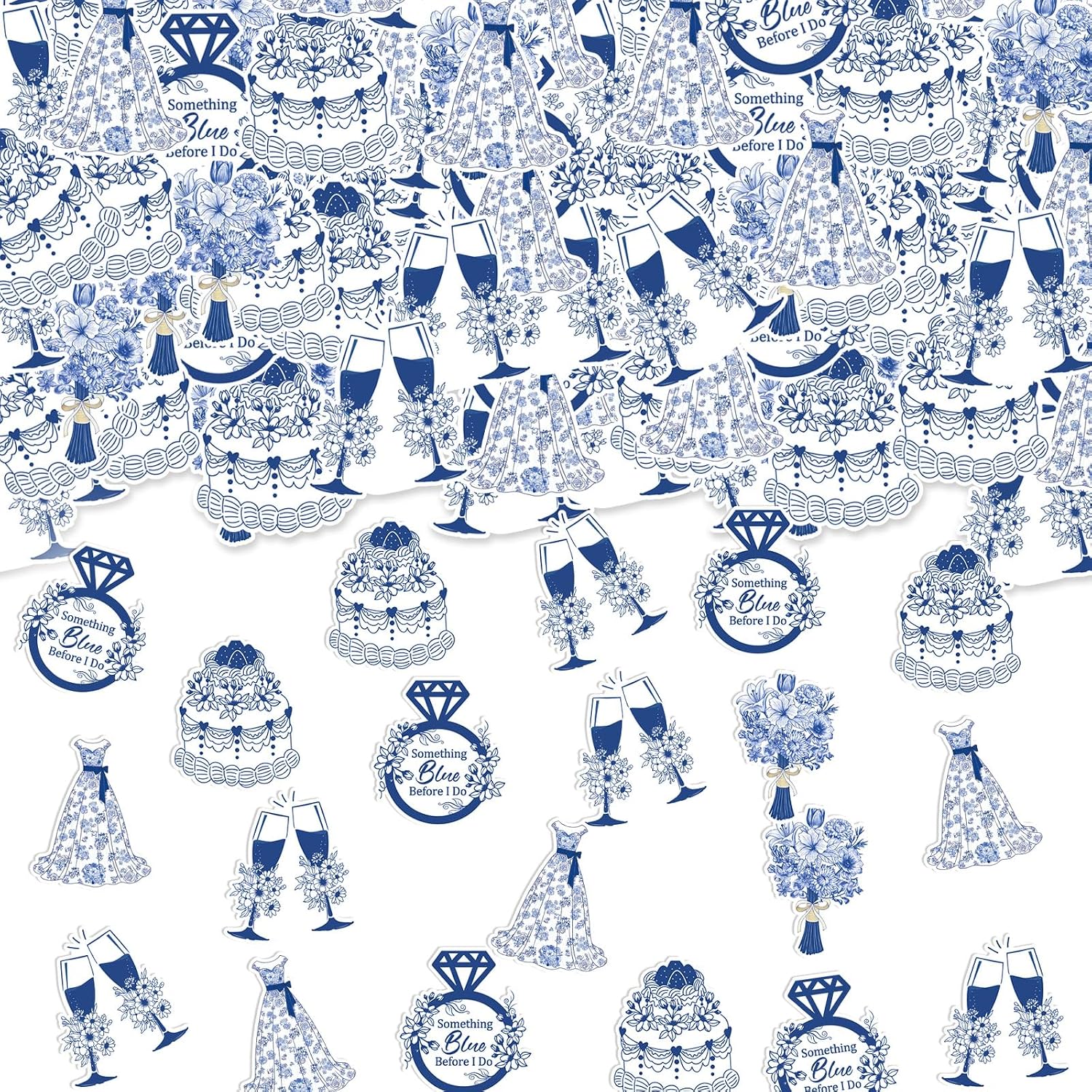 Rngmsi Blue Bridal Shower Confetti - 200 Pcs Something Blue Before I Do Bridal Shower Decorations, Bachelorette Party Decorations for Engagement Wedding, Floral Party Supplies