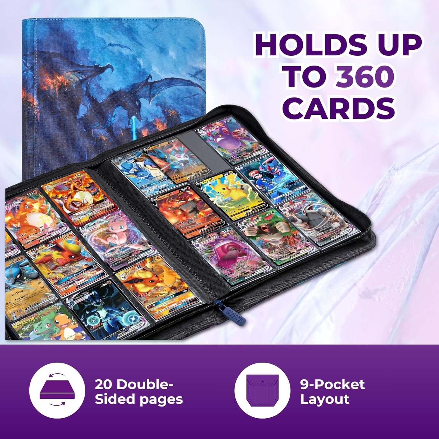 Arcane Fortress MTG Card Binder, 9-Pocket Magic Card Album, Holds 360 Cards, Leather Side -Loading Card Storage Binder, Premium Card Collector Book for TCG Players (Winter War)