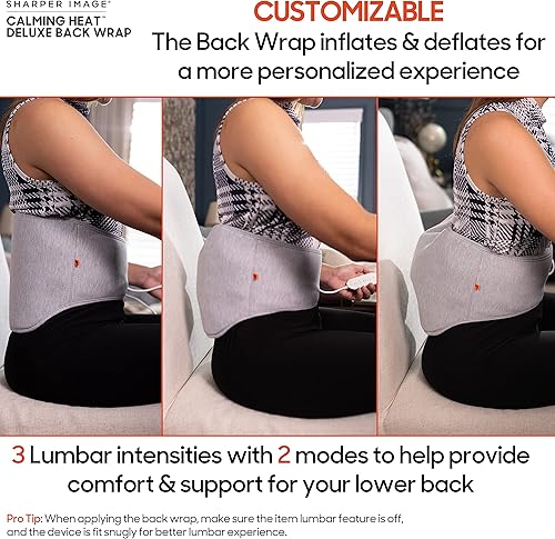 Vista 10 de Sharper Image: almohadilla térmica de calefacción eléctrica trasera con soporte lumbar inflable personalizable, calor calmante y vibraciones