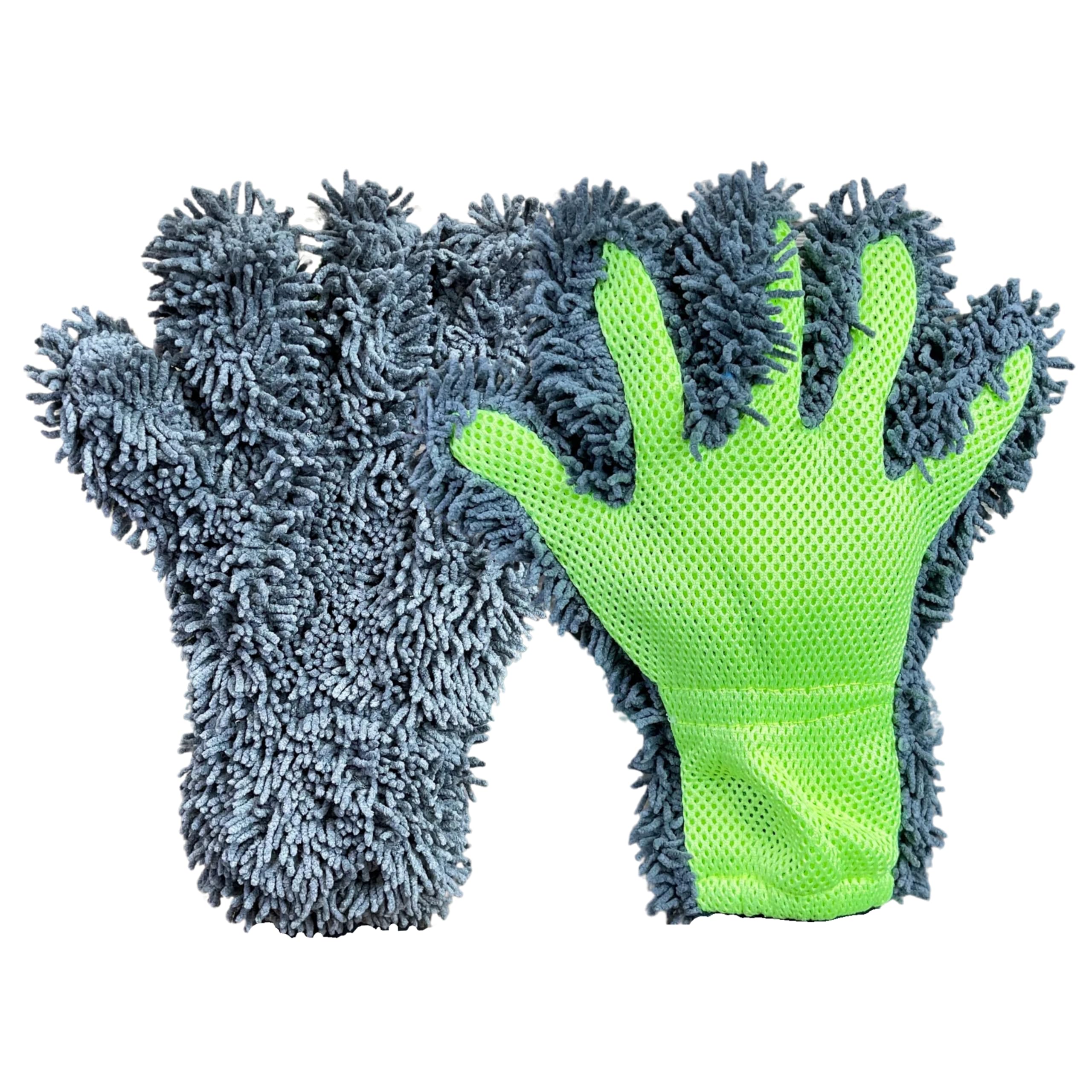 Tek Automotive Grey, Green Twin Pack Wash Mitt - Microfiber Cleaning Glove With Scrubbing Mesh For Washing, Safe On Wheels & Bodywork, Machine Washable