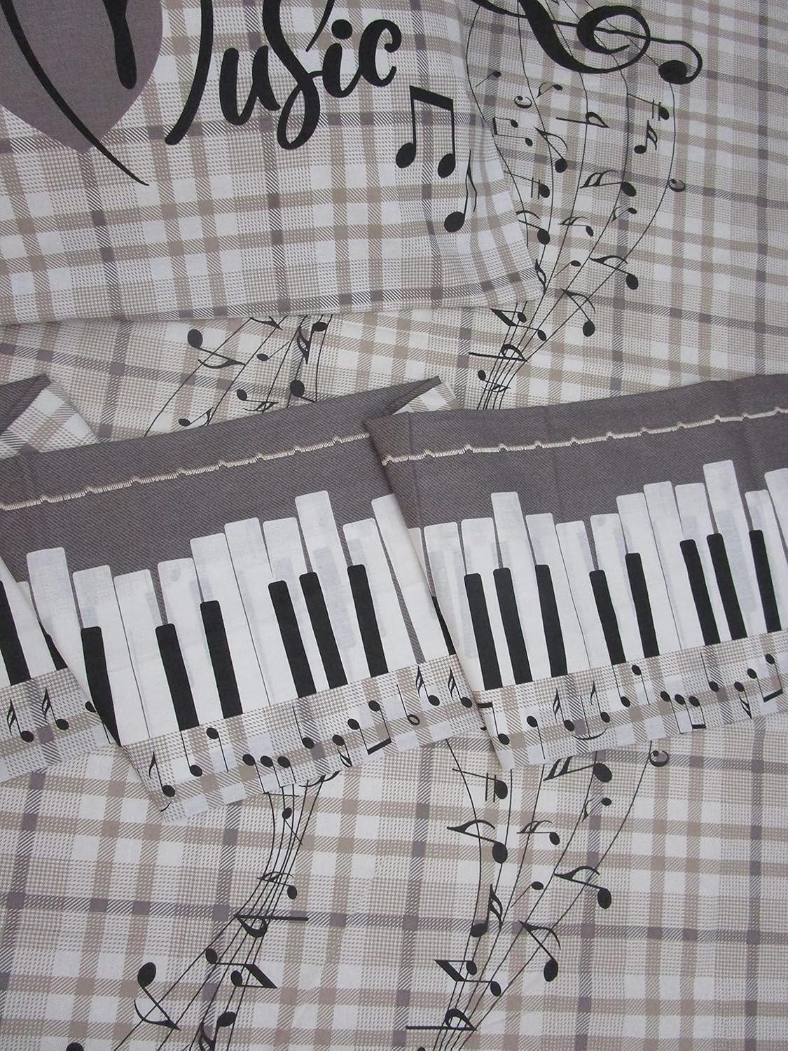 Double bed set MUSIC AND HEARTS Colour: Grey-Red 100% Cotton Natural Fiber MADE IN ITALY MAXI Sizes New 2021!!!! (Grey)