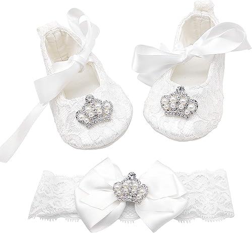 Glamulice Conjunto de zapatos y diadema para recién nacidos, para bautizo, bautizo, sesión de fotos, comunión, para recién nacidos