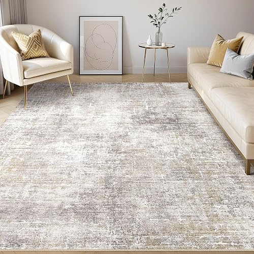 kakania Abstract 9x12 Area Rugs for Living Room: Washable Rugs Brown Gold
