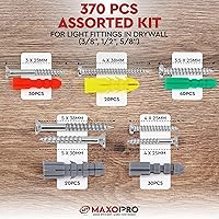 Vista 3 de Kit de anclajes y tornillos para paneles de yeso - Kit de anclajes de pared secos de plástico de 370 piezas - Anclajes de pared y tornillos