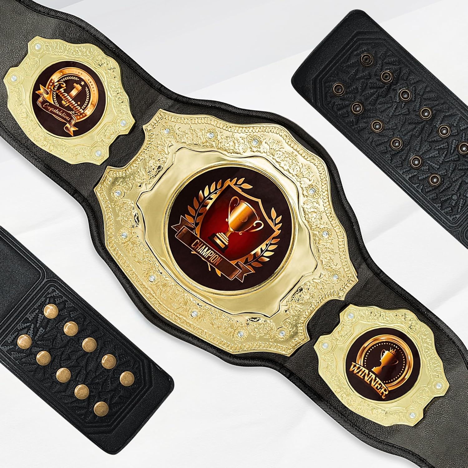 HANDSY Die Cast Heavy Championship Belt Adult – Real Leather Trophy Belt for Sports, Awards, Gifts, Events, Wrestling, and Prizes