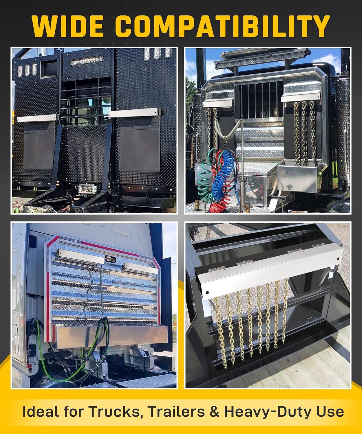 Wyckoff 24" Trailer Chain Holder, Heavy-Duty Powder Coated Steel Rack Holds 14 Chains & Binders, Easy Bolt-On Design for Semi Trucks & Equipment Trailers