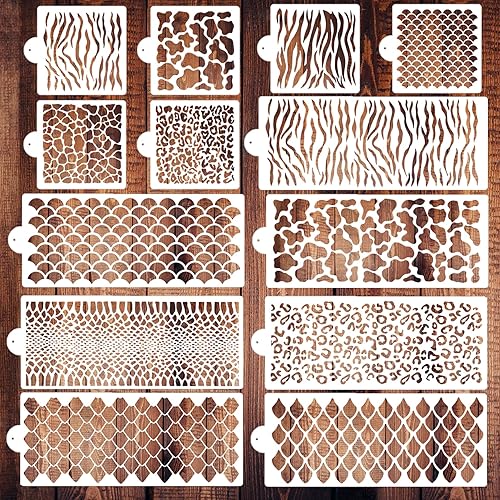 Plantillas de tartas decorativas de crema de mantequilla, plantillas de galletas para glaseado real, leopardo, aerógrafo, piel de serpiente,