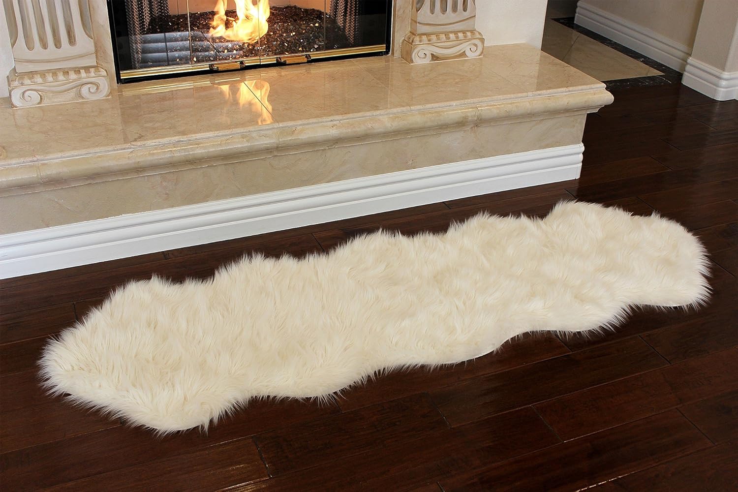 Nouvelle Legende Faux Fur Sheepskin Rug Duo, Soft, Plush, Premium High-Pile Accent Rug for Bedrooms, Hallways & Living Spaces, Warm & Cozy, Decorative, Faux Leather Backing, 23" x 73", Ivory White