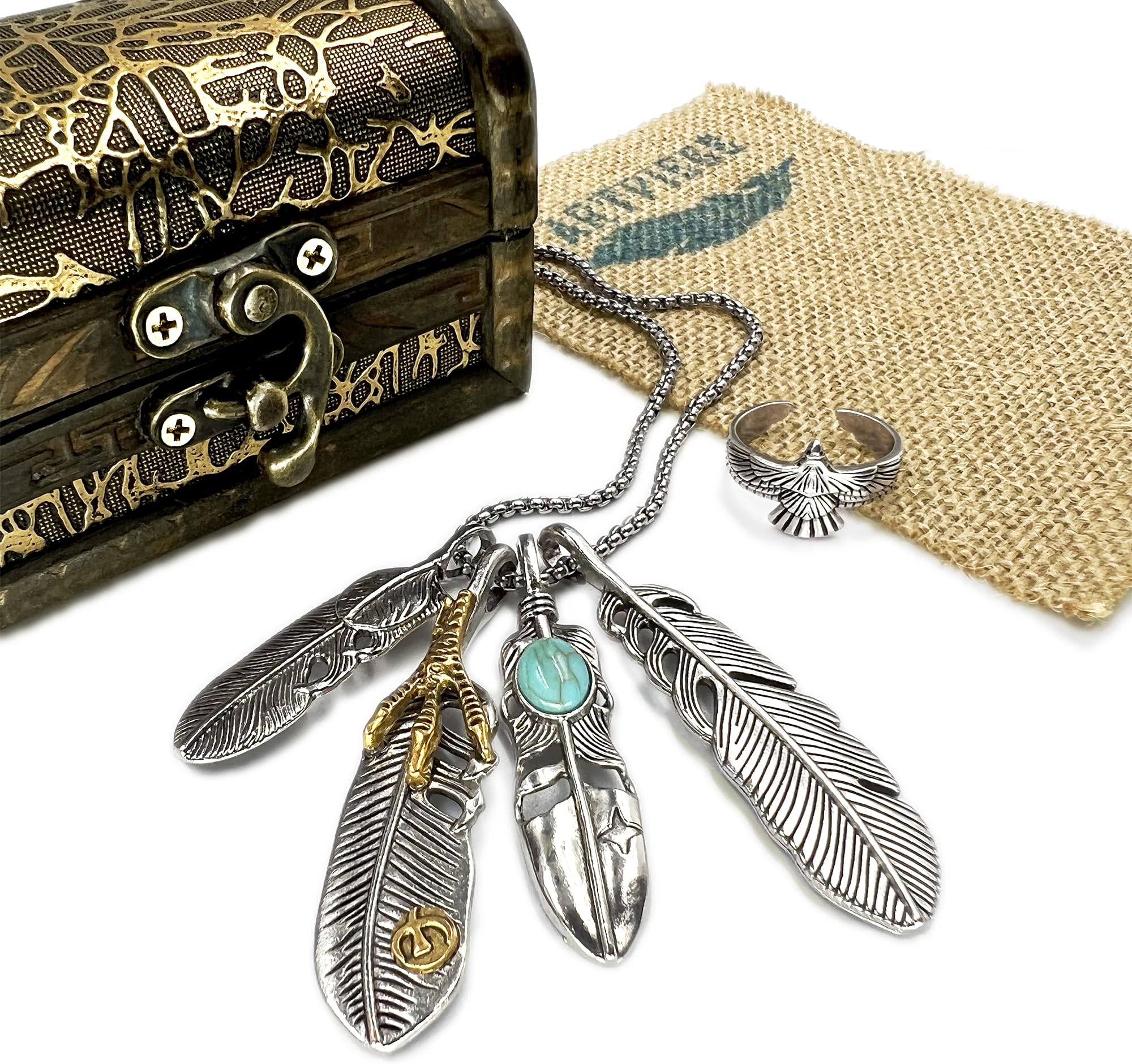 ARTPIECEfeather necklace native american gifts for men hawks tribal pendant 316L long chain stainless steel mens