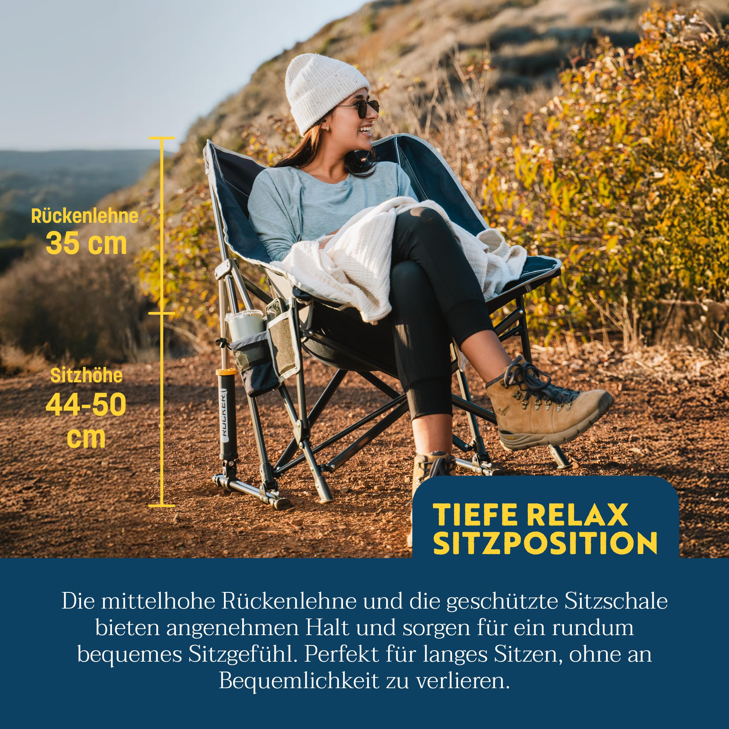 GCI Outdoor – Pod Rocker – Faltbarer Campingstuhl mit patentierter Schaukelfunktion – Relax-Sitzpositionmit breiter Sitzschale – bis 130 kg belastbar – Klappbar, Getränke- & Handyhalter – Charcoal