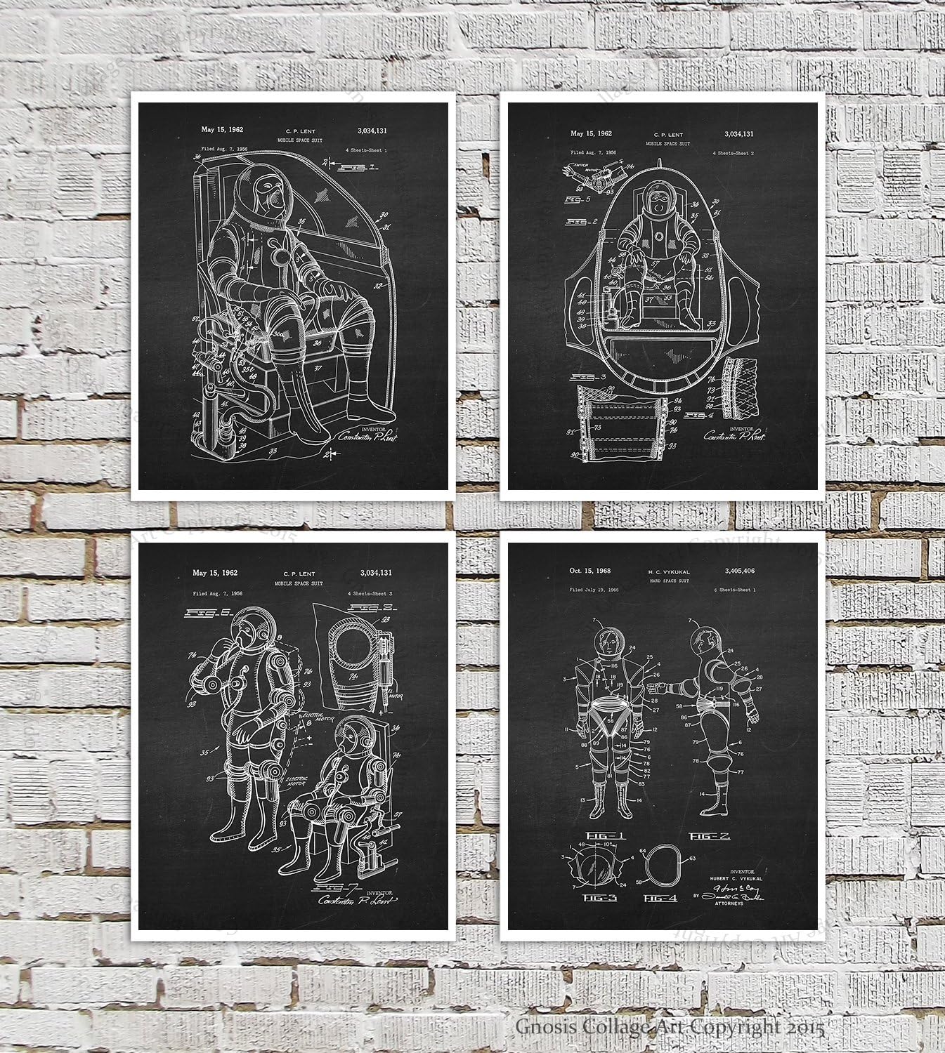 Astronaut Space Suit Space Decor Wall Posters Set of 4 Unframed Prints Boys Bedroom Decor