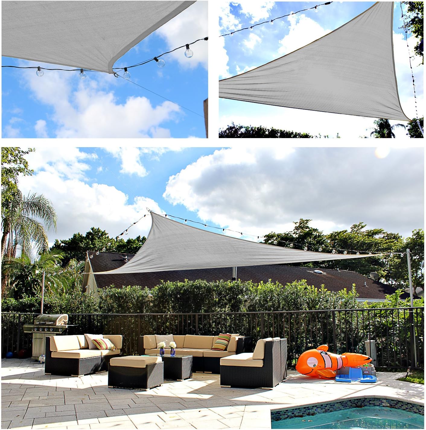 KHOMO GEAR Triangle Sun Shade Sail 20 x 20 x 20 Ft UV Block Fabric - Grey
