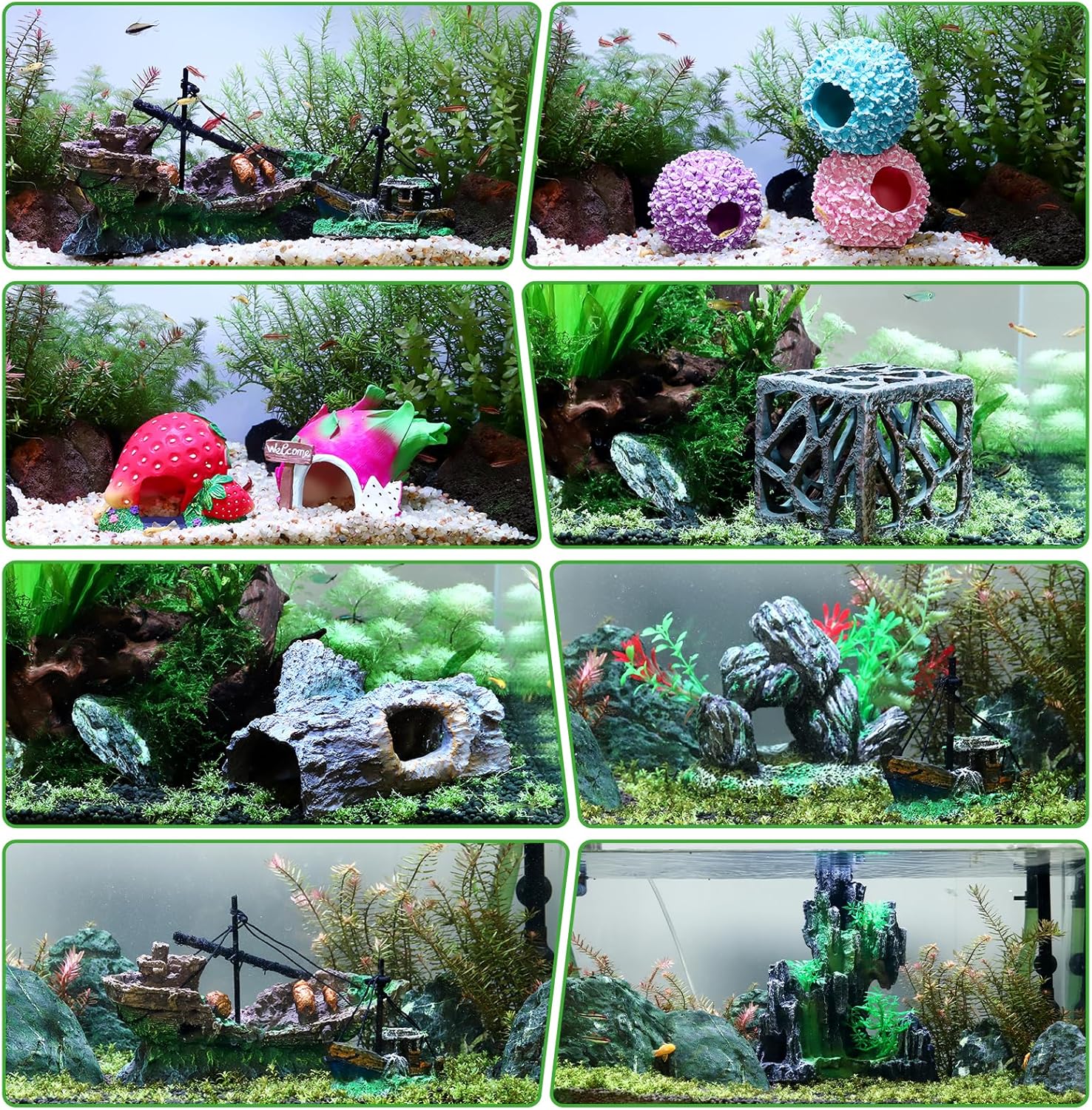 Large Rockery Aquarium Decoration Resin - Mountain View Stone Fish Tank Ornament with Small Caves-Approx. 9.7" L x 5.9" W x 11.8" H(Rockery)