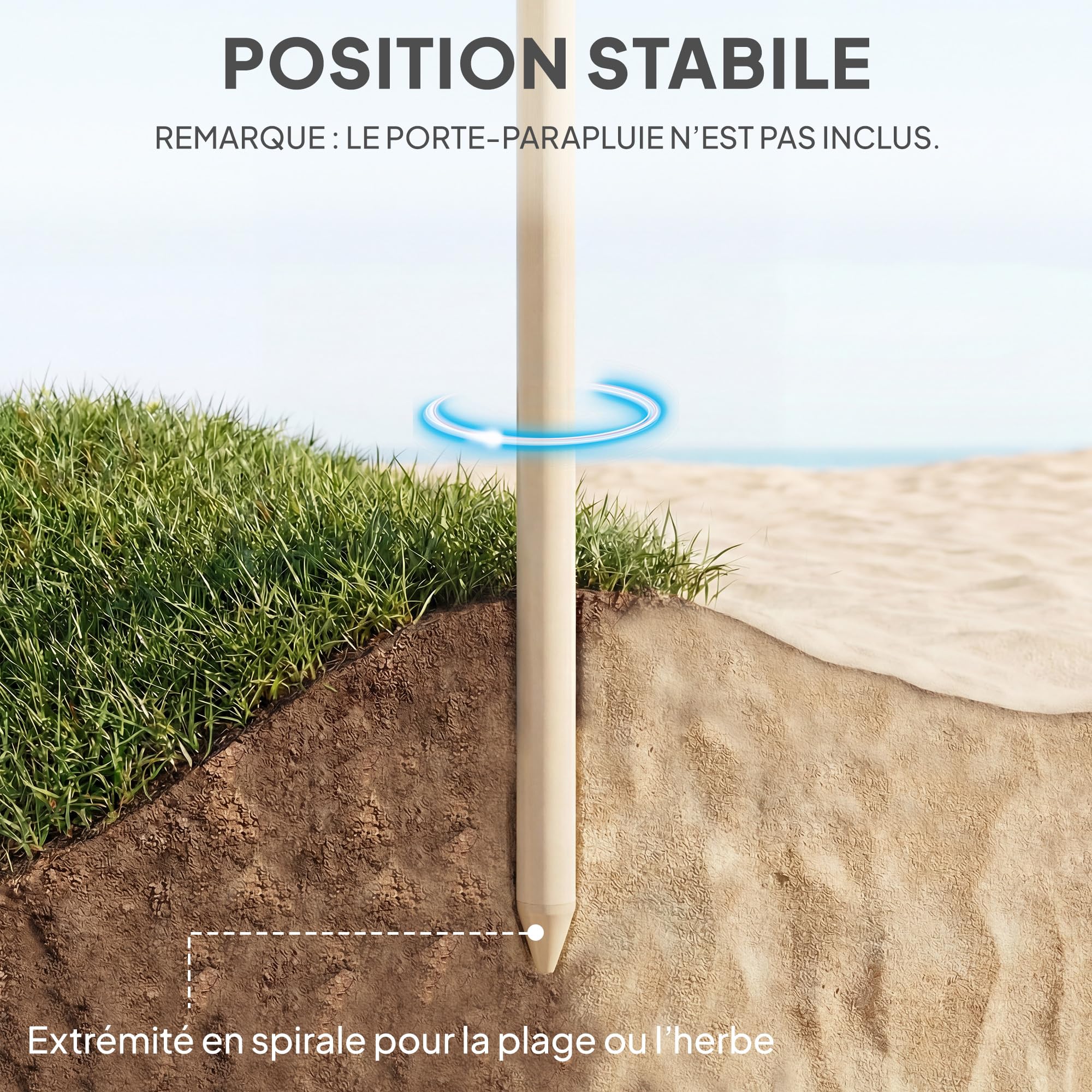 Outsunny Parasol de plage Ø 1,85 m Grand Inclinable Style Hawaïen Kaki