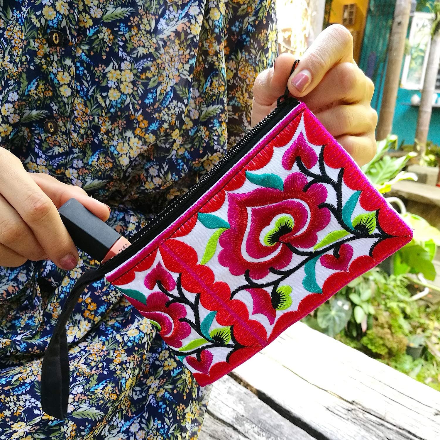 Sabai Jai Floral Mini Wristlet Wallet: Small Handmade Boho Cotton Change Purse Bag for Women - Colorful, Cute & Eco Friendly - Image 4